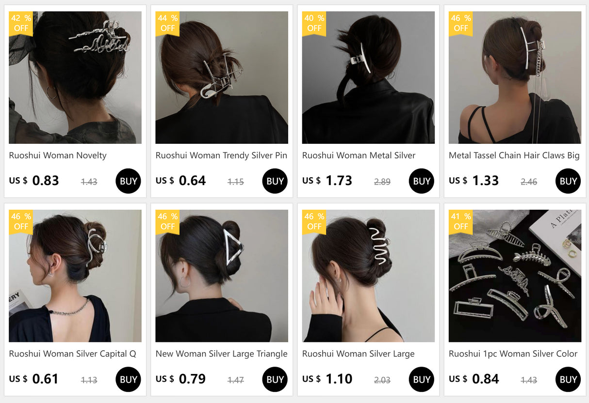 Ruoshui Woman Trendy Silver Pin Hair Claws Women Hair Clips Fashion Hairpins Women Hair Accessories Hairgrip Barrettes Headwear