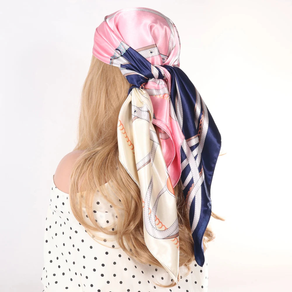 Silk Scarves Women Luxury Brand Summer Fashion Designer Head/Hair Scarf 90*90cm Hijab Bandana Cheveux Foulard Femme 90X90CM
