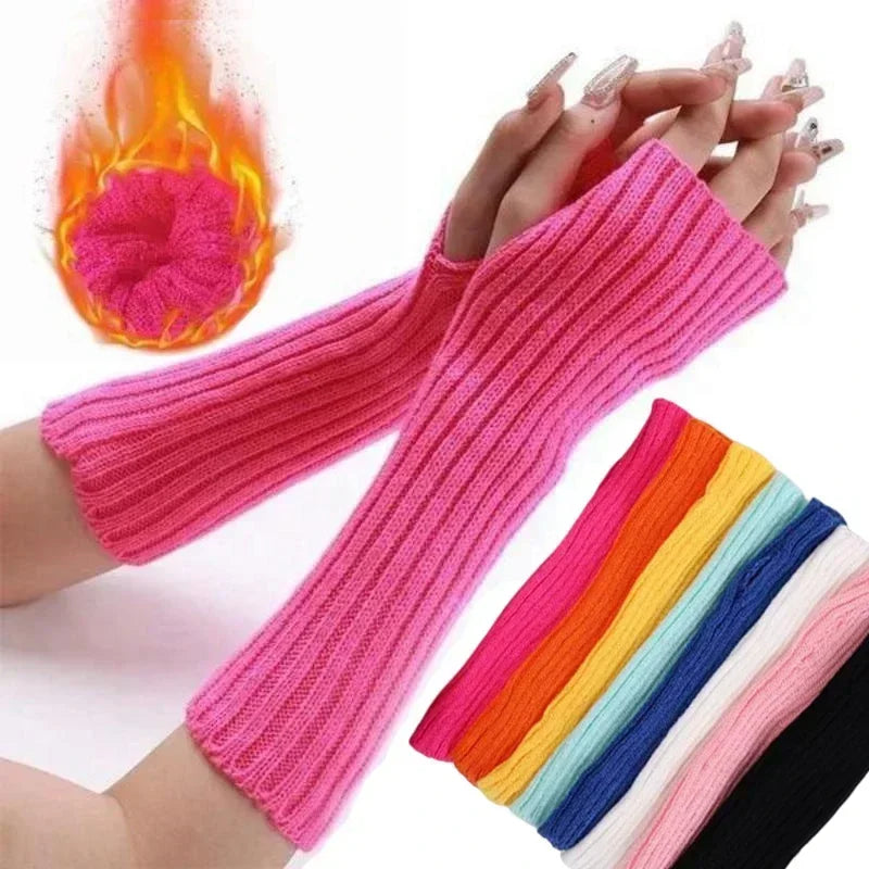 Long Fingerless Gloves Women Mitten Winter Arm Warmer Knitted Arm Sleeve Fashion Casual Soft Girls Clothes Punk Gothic Gloves