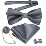 Hi-Tie Luxury Gold Silk Bow Ties for Men Fashion Men's Yellow Bowtie Handkerchief Cufflinks Brooch Set butterfly  Wedding Set