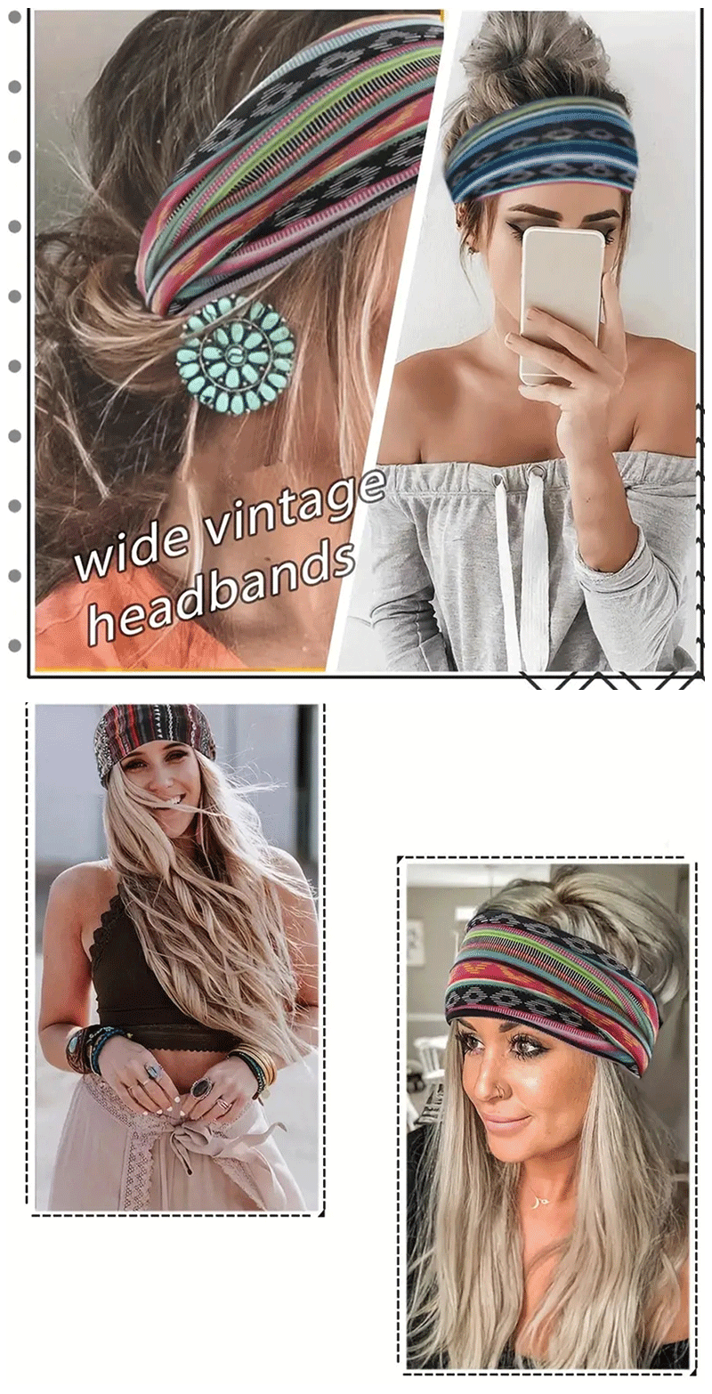 1 Pcs European American Women'S Bohemian Style Elastic Headscarf Fashionable Breathable Cotton Wide Brimmed Hair Accessories