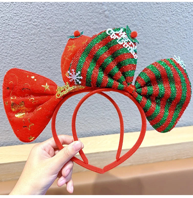 Navidad Bows Elastic Headbands for Adult Children's Hair Accessories Happy Christmas New Year Party Merry  Xmas Headdress Supply