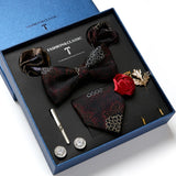 Holiday Gift Box Tie For Men 7.5 cmTie Hanky Pocket Squares Cufflink Set Bow Tie Clip Necktie Box Purple hombre Geometric Office