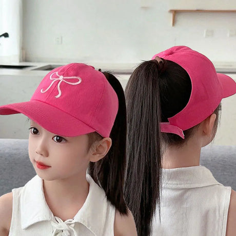 Bows Children Baseball Caps Hollow Empty Top High Ponytail Caps Adjustable Kids summer Sun Hats Boys Girls Hip hop Baseball Hat