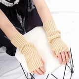 Women Fingerless Anime Gloves Arm Warmers Goth Knitted Kawaii Lolita Gloves Wrist Sleeves Harajuku Mittens Y2k White Accessories