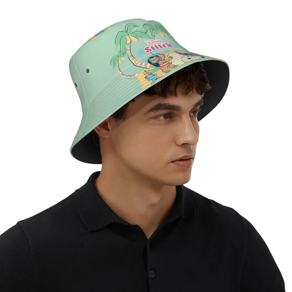 Unisex Kawaii Bucket Hats Funny Stitch Cartoon Accessories Bob Hat For Beach Headwear Lightweight