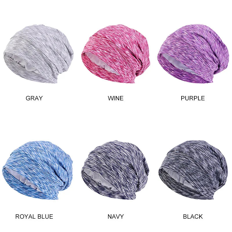 Women Men Sleeping Hat Baggy Beanie Satin Lined Night Unisex Sleep Cap Hair Care Bonnet Hair Loss Nightcap Pullover Hat Headwear