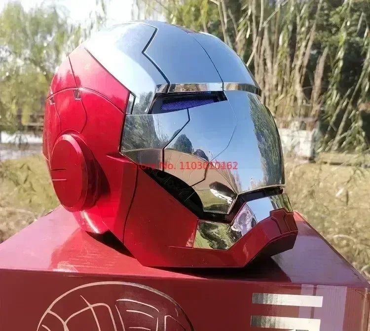 Hot Marvel 1/1 Mk5 Iron Man Autoking Helmet Remote And Voice Control Iron Man Automatic Helmet Mask With Led Light Funny Gift