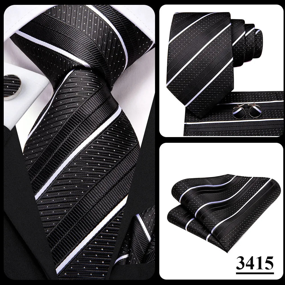 Black Red Striped Silk Wedding Tie For Men Handky Cufflink Gift Men Necktie Fashion Business Party Dropshiping Hi-Tie Designer