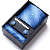 Brand Wholesale Tie Pocket Squares Cufflink Set Necktie Blue Striped Man Wedding Accessories Fit Workplace Holiday Gift Box