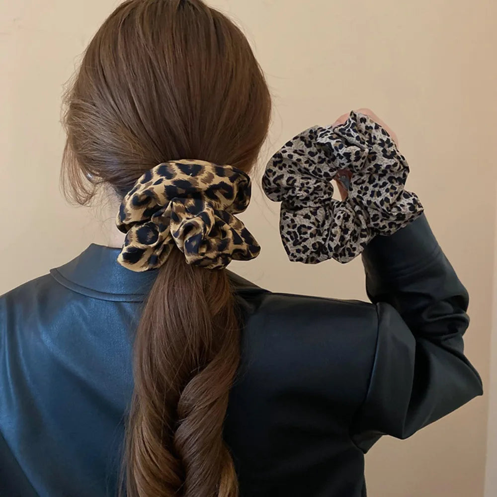 High Elastic Leopard Elastic Hair Bands Simple Vintage Hair Rope Ties Scrunchie Large Headwear Girls Women Hair Accessories