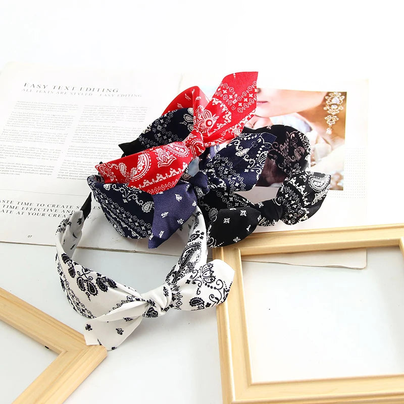 Bow Wide Brimmed Head Hoop For Women Boho Women Soft Solid Print Headbands Cross Knot Elastic Hair Hoop  Vintage Headwear New