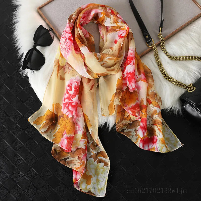 2023 Fashion Printed Floral Chiffon Hijab Scarf Women Pareo Lady Bandanas Beach Towels Summer Muslim Veil Wrap Female Foulard