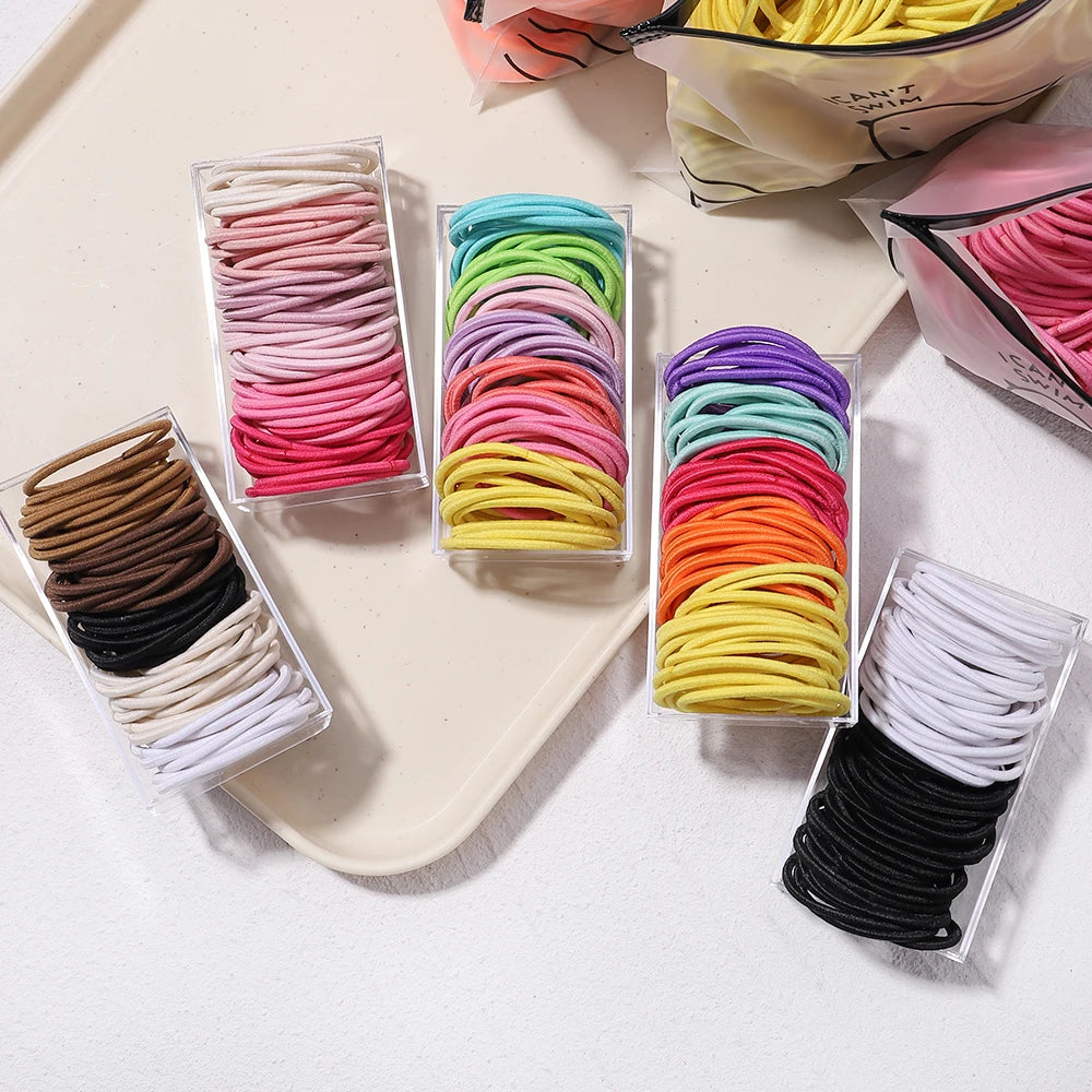 50PCS Macaron Rubber Band Hairband Headband High Elastic Durable Hair Ring Tied High Ponytail Women's Kids Hair Headwear