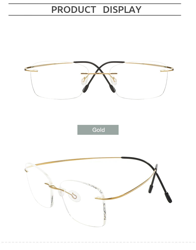 Titanium Large Size Lightweight Rectangular Men and Women Colored Flexible Rimless Glasses Frame For Myopia Prescription Lenses