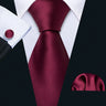 Barry.Wang Red Maroon Burgundy Rose Silk Men's Tie Pocket Square Cufflinks Set Jacquard Necktie for Male Wedding Business Party