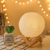 LED Night Light Moon Lamp DIY Starry Lamp Full Moon 3D Lamp Bedroom Decor Kids Birthday Gift Battery Power with Wooden Stand