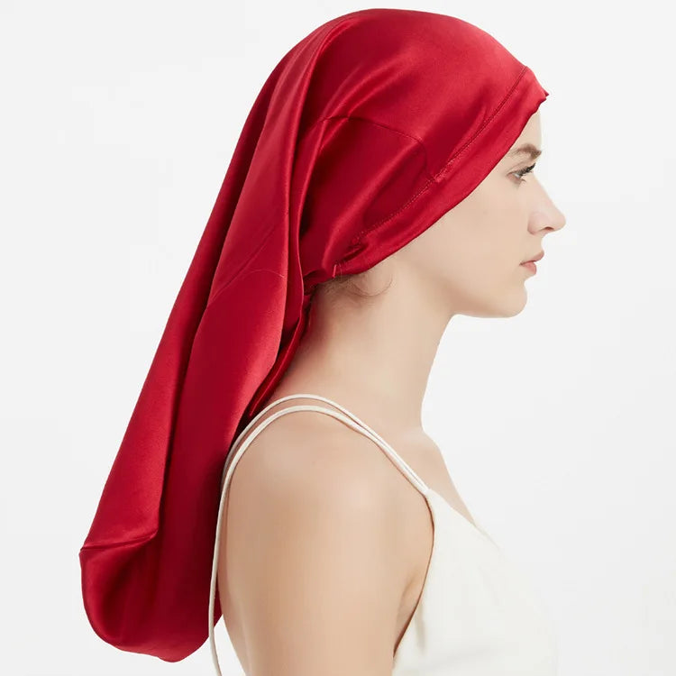 100% Mulberry Silk Sleep Cap for Long & Curly Hair Nightcap with Adjustable Hair Wrap for Woman