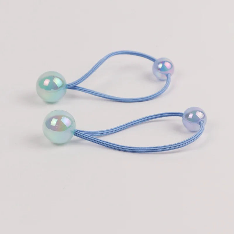 2pcs/lot Ponytail Ball Hair Ties For Girls Elastics Hairband Colorful Twin Bead Pom Balls Hair Rope Kids Hair Accessories