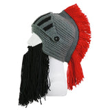Red Tassel Cosplay Roman Knight Knit Helmet Men Cap Original Barbarian Handmade Winter Warm Beard Hats Funny Beanies Party Gifts