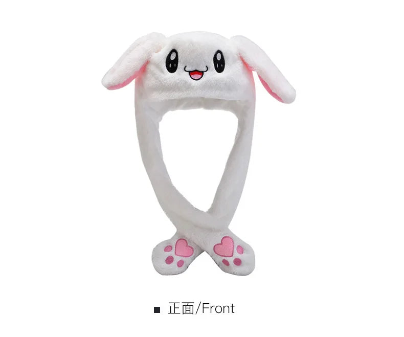 Plush Moving Rabbit Ears Hat Funny Hand Pinching Airbag Magnet Soft Hat Controllable Long Ears Cute Animal Gift Rabbit Ear Hat