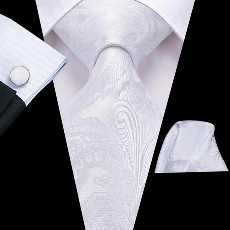 Hi-Tie White Black Striped Solid Men Tie Gravata Silk Wedding Tie For Men Hanky Cufflink Fashion Designer Business Dropshipping