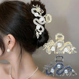 Blue Dragon Hairpin With Pearl Hair Claw Women Simple Hair Claw Hairpin Shark Clip Fashion Temperament Simple Hair Accessories