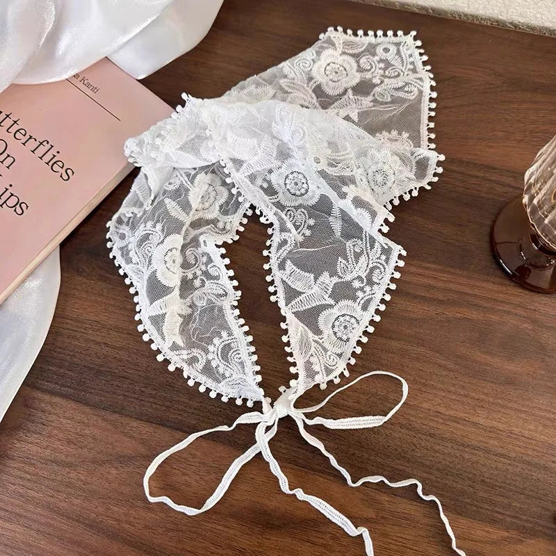 White Lace Bandana Floral Summer Woven Headbands Hair Band Women Outgoing Travel Retro Hair Accessories Headwear Turban Scarf