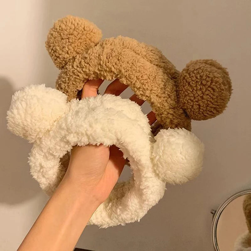 Wide Hairband Headpiece Cute Bear Ears Plush Face Wash Make-up Hair Band Wide Edge Hair Band Headdress