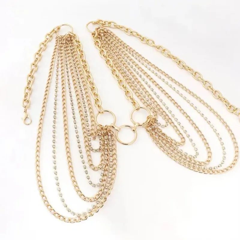 Waist Chain Jewelry Adjustable Harness Belly Chain Multi Layer Tassel Belly Chain Sexy Waist Corset Belt Clothing for Women