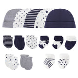 15Pieces New Born Gloves+Hats+Socks Sets Cartoon 100%Cotton Baby Boy Girl Headwear 0-12M Solid Color Infant Supplies Accessories