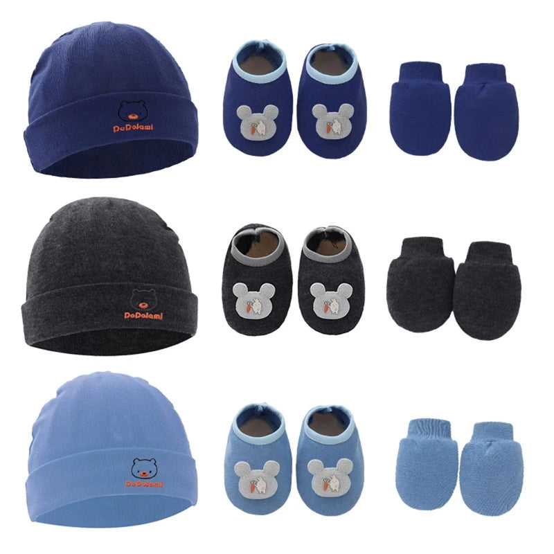 1 Set Baby Anti Scratching Gloves Hat Foot Cover Set Soft Cotton Newborn No Scratch Mittens Socks Beanies Cap Nightcap
