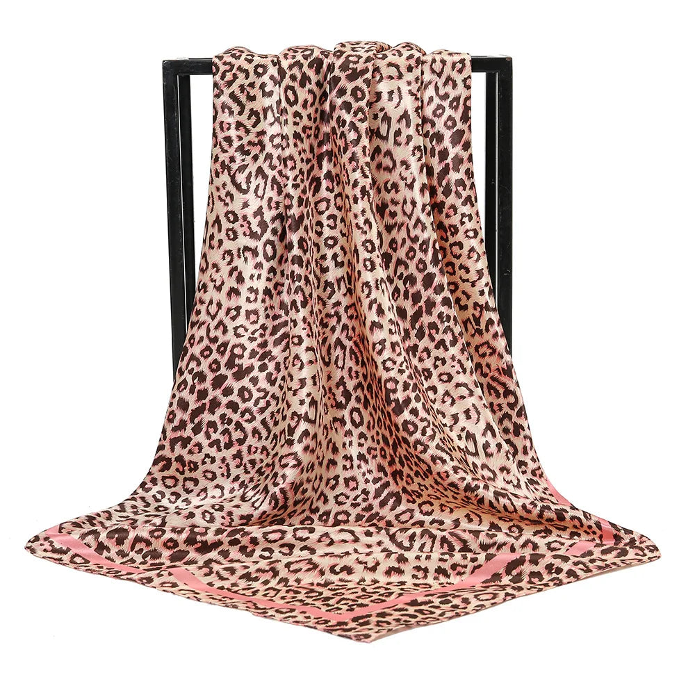 BOHOWAII Fashion Leopard Scarf Hijab Shawl Silk Feeling Hair Ties Satin Square Turbans Cheetah Animal Print Head Wrap Scarves