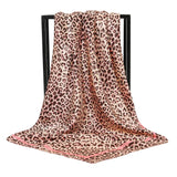 BOHOWAII Fashion Leopard Scarf Hijab Shawl Silk Feeling Hair Ties Satin Square Turbans Cheetah Animal Print Head Wrap Scarves