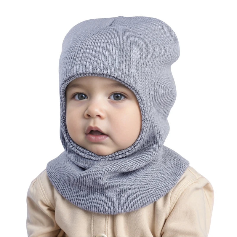 Winter Baby Knitted Hat for Girls Boys Warm Ears Neck Kids Bonnet Hat Scarf One-Piece Children Beanie Baby Cap 1-5Y