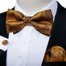 Classic Black Men Bow Ties 100% Silk Bowties Butterfly Pocket Square Cufflinks Set Suit Paisley Gold Pre-Tied Bow Tie DiBanGu