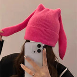 Long Ear Hat Crochet Knitted Hats Cute Bunny Hat Rabbit Ears Hats For Women Winter Warm Cap