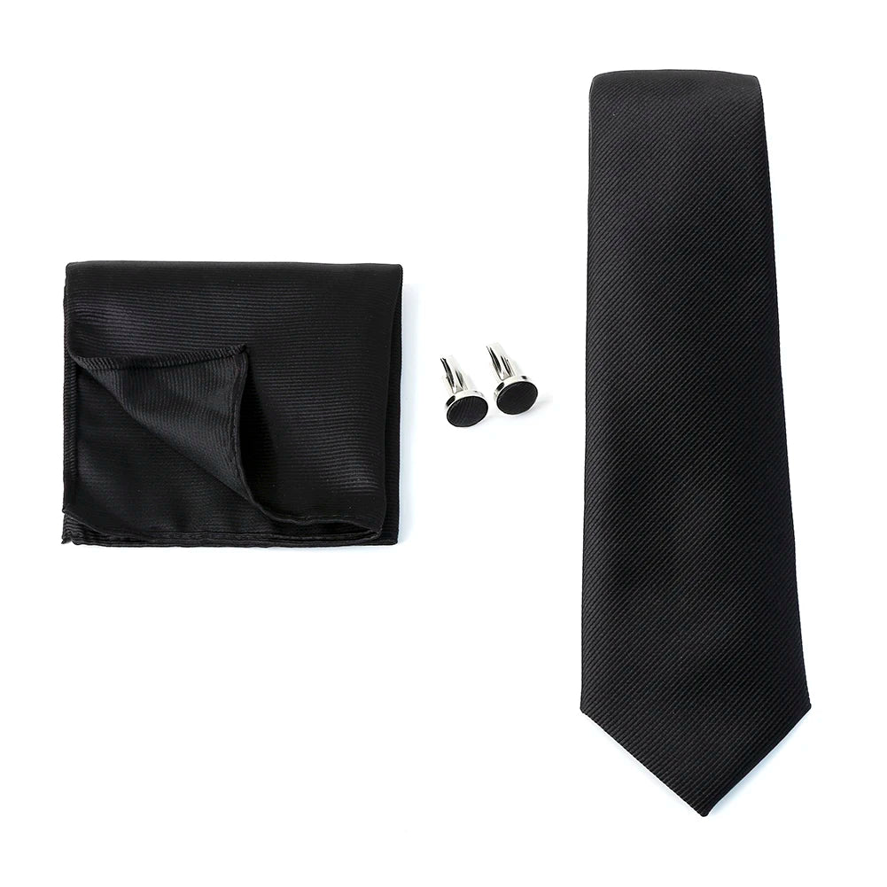 Corbata de marca de moda hecha a mano, sólida, con pañuelo y gemelos, para hombre, corbata, traje, camisa, accesorios de boda, regalos para hombre.