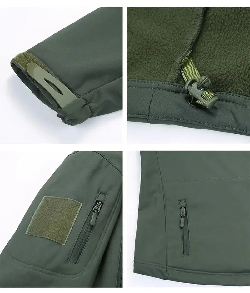Tactical Winter Set Men's Outdoor Windproof Waterproof Suit Multi-Pocket Soft Shell Hooded Jackets Sharkskin Work Pants