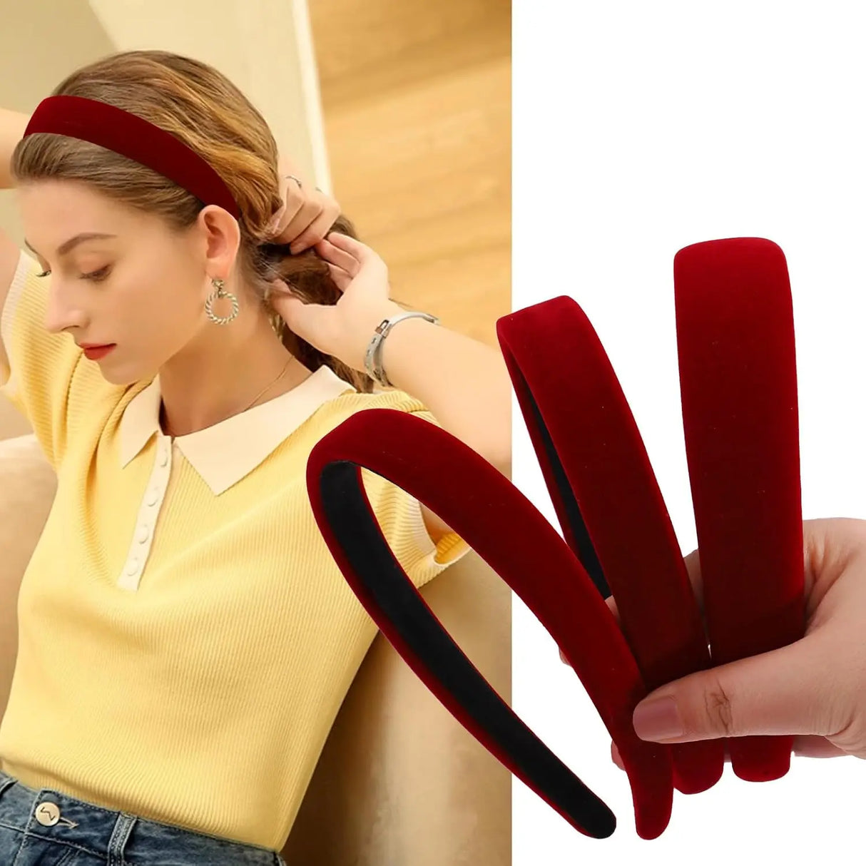 3 Pcs Black Velvet Padded Headbands for Women, Soft Simple Headband for Girls and Teens, Plain No Teeth Thick Hoops Hair Accesso