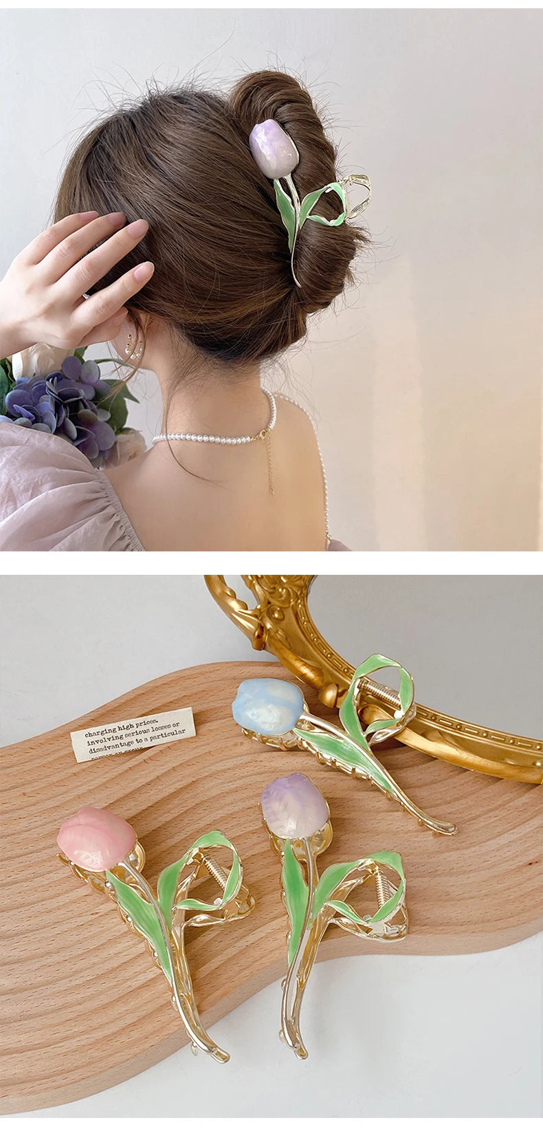 New Tulip Hair Claw Flower grace Shark Clip Headdress Vintage Ponytail Claw Clip Trendy sweet HAIR CLIP FOR GIRL Hair Jewelry