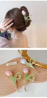 New Tulip Hair Claw Flower grace Shark Clip Headdress Vintage Ponytail Claw Clip Trendy sweet HAIR CLIP FOR GIRL Hair Jewelry