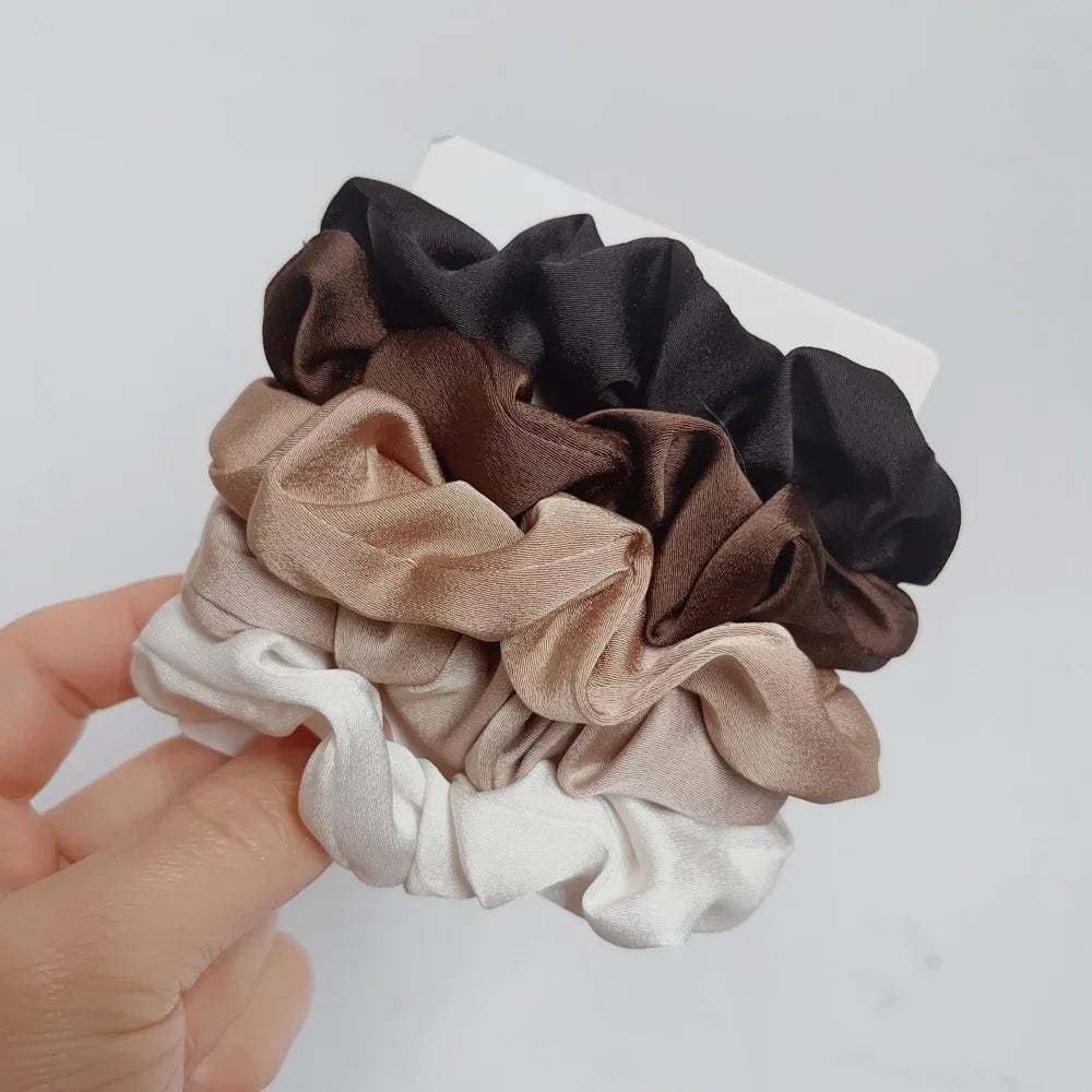 3/4/5 PCS Elastic Bands Elegant Solid Color Satin Pleated Scrunchies Woman Strong Ponytail Hair Ties Accessories Wholesale