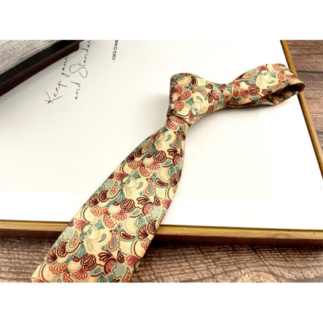 Fashion 8CM Wdith Brown Neckties Vintage Retro Flower Printed Ties For Adult Mens Casual Daily Neckwear Wedding Party Cravate