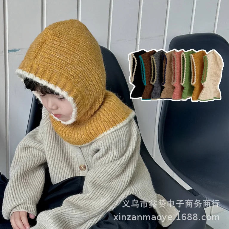 Fashion 2-8 Years Kid Neck Cover all-in-one Cap Windproof Balaclava Hat Winter Warm Clash Colours Scarf Knitted Hats Warm