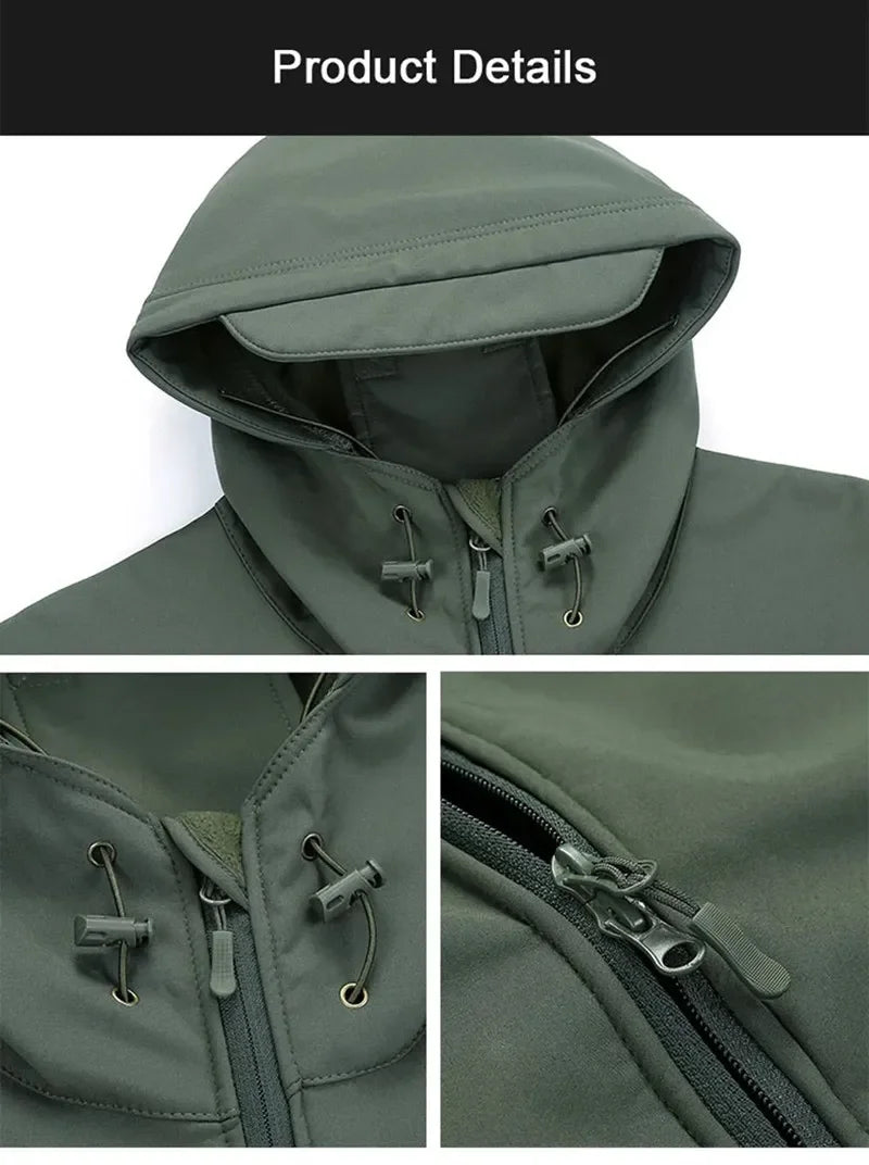 Tactical Winter Set Men's Outdoor Windproof Waterproof Suit Multi-Pocket Soft Shell Hooded Jackets Sharkskin Work Pants