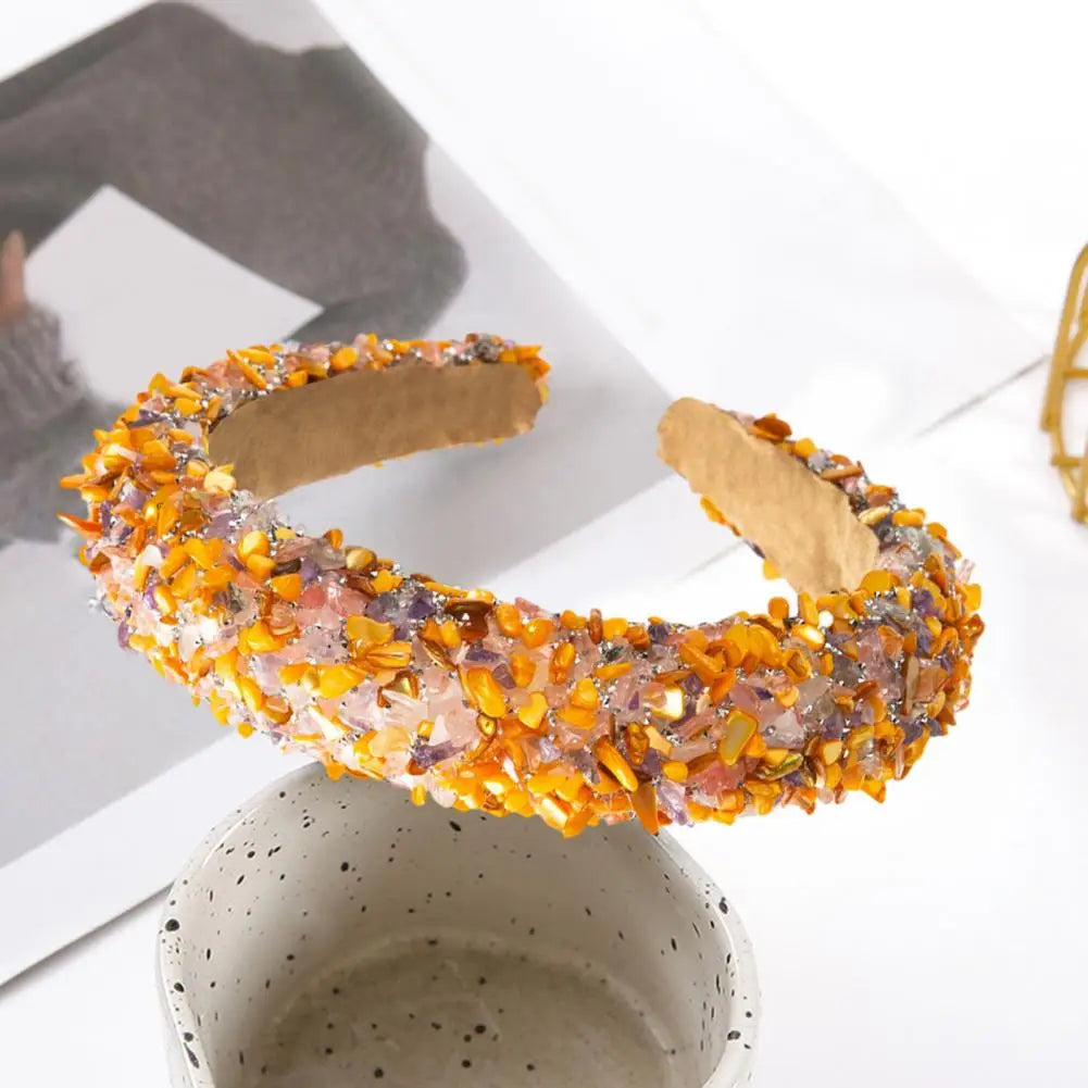 Women Headband Artificial Crystal Embellished Wide Band Headwear Elastic Anti-slip Luxury Fashion Ladies Hair Hoop Accessories 