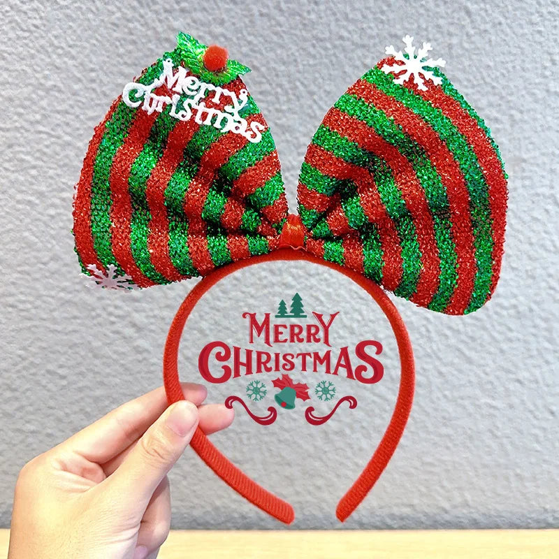 Navidad Bows Elastic Headbands for Adult Children's Hair Accessories Happy Christmas New Year Party Merry  Xmas Headdress Supply