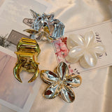 1-4Pcs Fashion Flower Hair Claw Clips for Women Gold Silver Color Large Hairpins Ponytail Shark Clip Headdress Hair Accessories