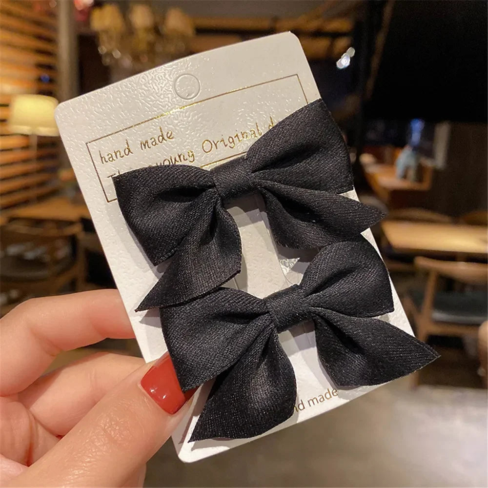 2Pcs/Set Hair Clips Solid Color Grosgrain Ribbon Bowknot Baby Hair Pins Bangs Barrettes Photo Props Gifts